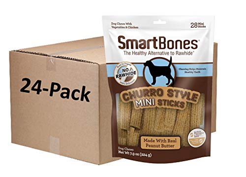 SmartBones Churro-Style Mini Sticks 28 Count, Made with Real Peanut Butter, Rawhide-Free Chews for Dogs