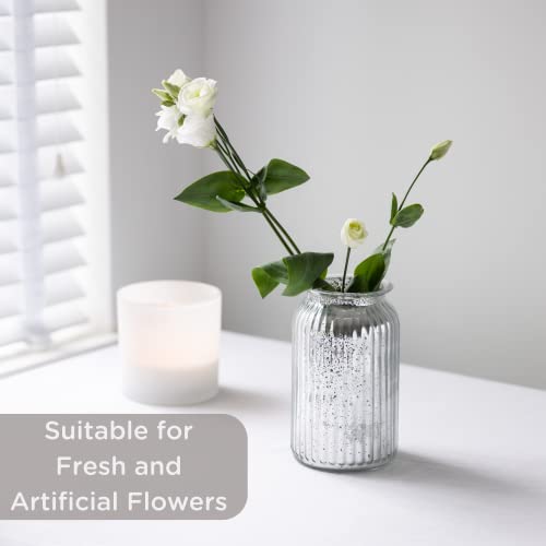 Wrenbury Silver Vase for Flowers - Glitter Mirrored Design 18.5cm - Round Ribbed Glass Vase - Sparkly Jar Home Decor Centrepiece - Image 4