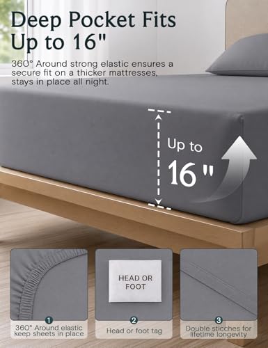 Image of LuxClub Full Size Sheets, Deep Pocket Full Sheets Set 4PC, Soft Cooling Sheets for Full Sized Bed, Breathable Hotel Luxury Bedding Wrinkle Free, Silky Fitted Sheet & Pillowcase Sets, Light Grey