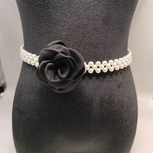 Pearl Flower Belt for Women Skinny Elastic Pearl Belts Bridal Wedding Waist Belt White Camellia Stretchy Chain Belt for Dress3