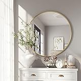 Barnyard Designs Round Metal Mirror, Bathroom Vanity Wall Mirrors, Circle Mirror for Desk, Metal Framed Bedroom Mirror (30'/Gold)