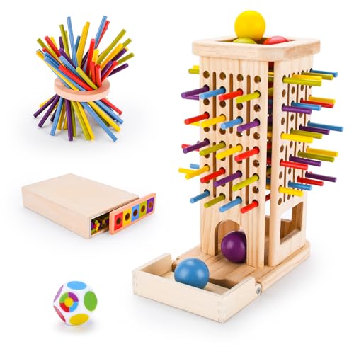 BBWELL Montessori Spielzeug für 3-6 Jährige, Farb-Lern-Turm, Holz-Spiel für Kinder mit 40 Holzstäben, Lern-Brettspiel, Würfel, für Kinder ab 3 Jahren, Holz, Lernspiel, Farb-Stab-Spiel