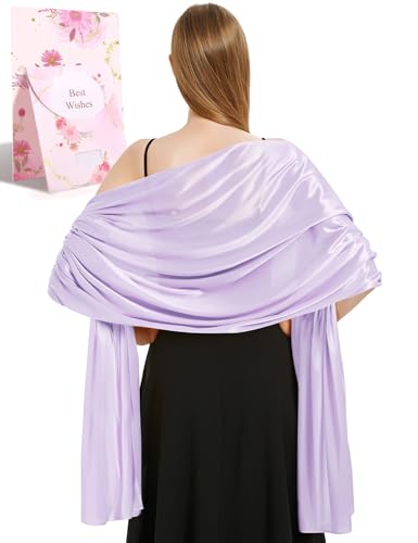heekpek Satin Foulard Chale Femme Mariage Echarpes pour Robe de Soirée Élégant Chic Etole Femme pour Soirée Cérémonies Fêtes Mariage, Violet Clair, Taille unique