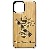 Natural Wood Case Compatible with iPhone, Barber Shop Pole, Personalized Engraving Included (Bamboo)