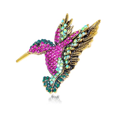 Bestdays Antique Tone Bird Hummingbird Sparkly Multi Colors Austrian Crystal Pin Brooch Jewelry