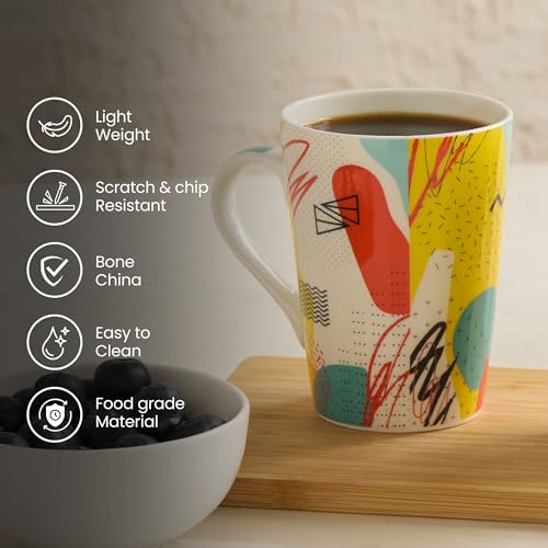 Image of United Colors of Benetton Bone China Coffee Mug Set of 2 - 320ml Each, Printed Tea Cups for Coffee, Milk & Hot Beverages - Microwave & Dishwasher Safe, Ideal Gift Set for Home & Office
