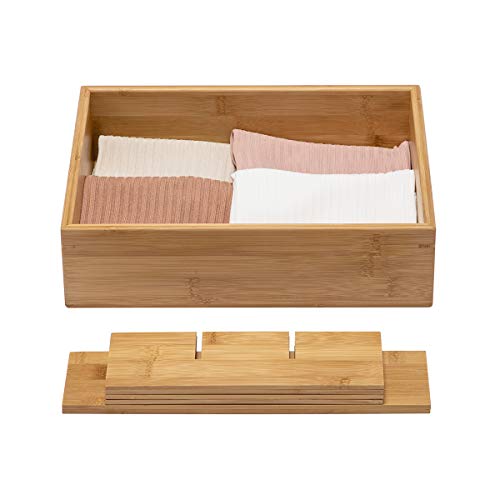 GOBAM Closet Drawer Organizer,Drawer Divider and Storage Box for Ties Bras Briefs Socks, Compartments of 15,Natural Bamboo