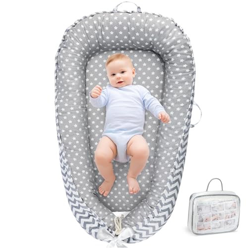 Image of URMYWO Baby Lounger - Baby Lounger for Newborn 0-24 Months, Breathable & Soft Cotton Baby Nest Cover Infant Lounger, Babies Newborn Essentials Gifts, Portable Baby Floor Seat for Home and Travel