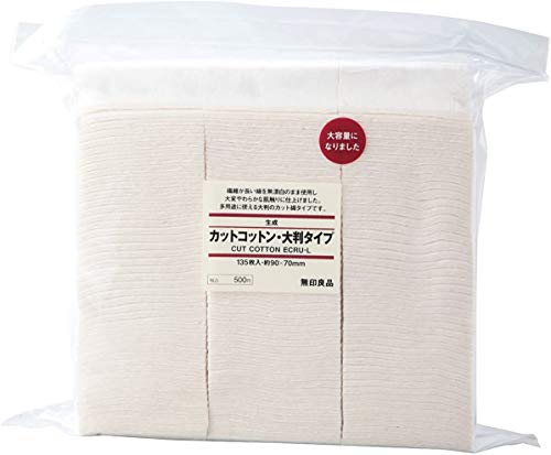 MUJI Make-up-Gesicht, weiche Baumwolle, ungebleicht, Größe L, 90 x 70 mm, 135 Stück