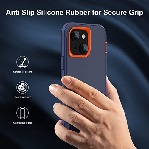 Image of Sansunto for iPhone 16e Case, Protective Cover for 13, 14, 15, 16E 6.1 inch, Heavy Duty Shockproof Drop Proof 3 in 1 Cover, Rugged Hybrid Durable Phone Cases for Men & Women (Indigo /Orange)