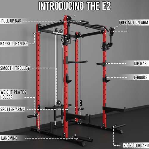 Image of Eonfit E2 Power Rack Power Cage with Cable Machine for Home Gym Equipment | Strength Training Squat Rack With Pivot Arms Functional Trainer Pulley System Cable Crossover Lat Pull Down For Garage Gym