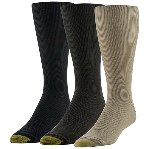 GOLDTOE Men's Cotton Blend Metropolitan Crew Dress Socks, 3-Pairs