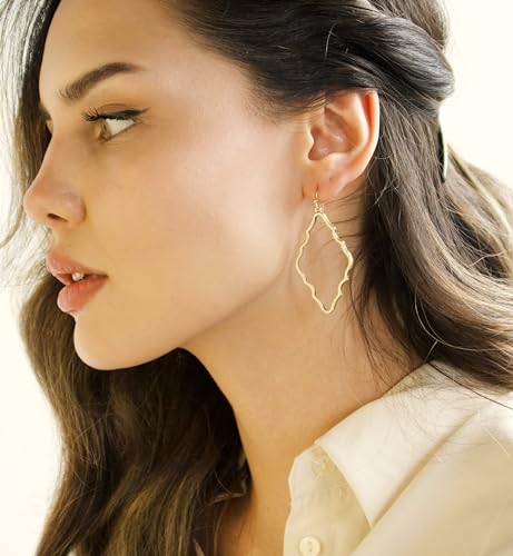 Pomina Lightweight Simple Basic Geometric Dangle Drop Earrings Open Gold Teardrop Earrings for Women2