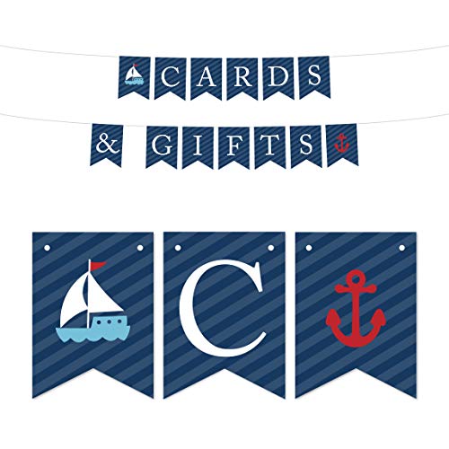 Andaz Press Nautical Baby Shower Collection, Hanging Pennant Party Banner, Cards & Gifts, 5-Feet, 1-Set, For Ocean, Sailor, Sea Themed Wedding Bridal Shower Decor Paper Decorations