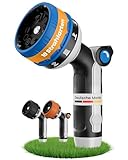 rainfactory Gartenbrause - Gartenspritze aus Metall mit 10 Sprühmustern - Schlauchbrause mit Hochdruck & Daumensteuerung - Gartenschlauch Düse mit Messing Adapter, Multifunktions- und Blumenbrause