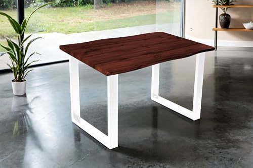 SAM Esstisch Josy | 120 x 80 cm | Holz Nussbaum-Optik | U-Gestell Metall weiß | 40 mm Tischplatte mit Baumkante | Tisch für Esszimmer & Küche SAM Esstisch Josy | 120 x 80 cm | Holz Nussbaum-Optik | U-Gestell Metall weiß | 40 mm Tischplatte mit Baumkante | Tisch für Esszimmer & Küche