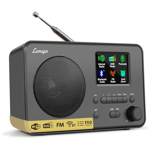 Lemega IR1PRO Internet Radio with Podcasts – FM Radio with Bluetooth, 150 Presets, Alarm & Clock, Compact Kitchen Radio with Full Colour Display, Mains or AA Battery Powered-Black
