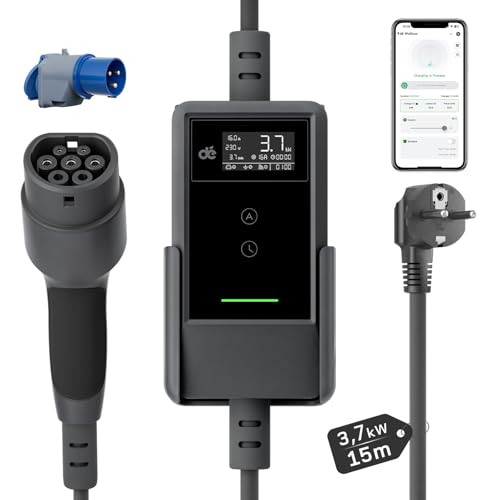dé Typ 2 Ladekabel Schuko mit APP 3,7kW [15m, 6-16A, 1-phasig] Ladekabel Typ 2 Schuko mit Digitalemâ€¦ – Miniatur