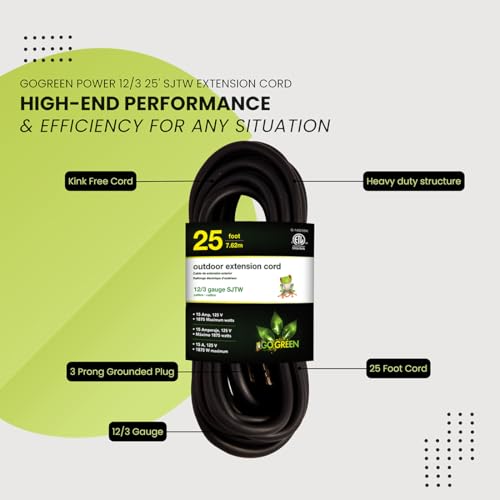 Go Green Power Inc. (G-14025BK) 12/3 SJTW Outdoor Extension Cord, Black, 25 ft by Power By GoGreen - Image 5