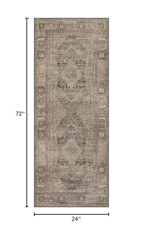 GENIMO 2x6 Non Slip Hallway Runner Rug, Machine Washable, Thin & Low Pile Lightweight for Kitchen, Laundry, Entryway, Bedroom & Living Room, TAN