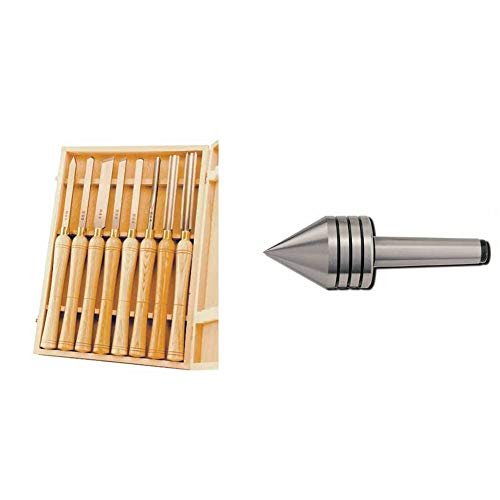 PSI Woodworking LCHSS8 Wood Lathe 8pc HSS Chisel Set & LCENTLT2 No. 2MT Heavy Duty Live Tailstock Center