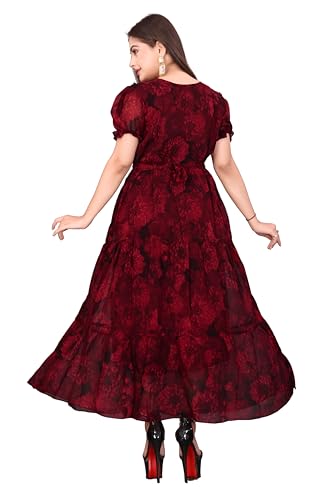 Image of Tree Elegant Women's Georgette Flared Midi Dress - Lightweight with A-Line Silhouette for Brunch, Casual & Festive Occasions