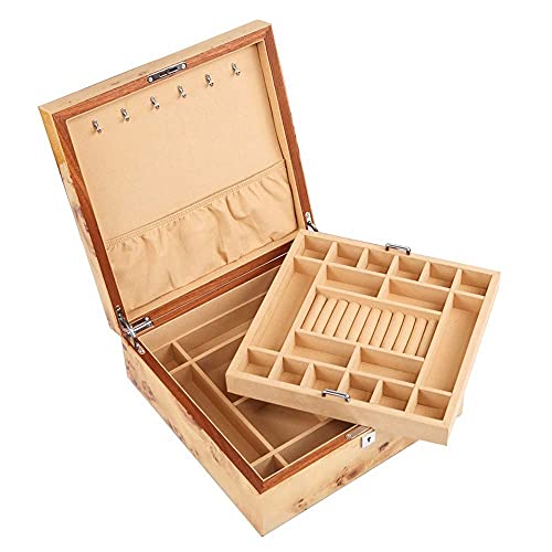 WOZUIMEI Organizador de Joyero de Madera Organizador de Joyero Doble Organizador de Joyero con Pintura de Piano Caja para Pendientes Anillos Collares Caja de Almacenamiento de Joyería con Cerradura