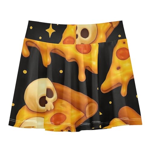 Cartoon Pizza Slices Skulls Black Girls' Shorts Athletic Skorts Tennis Skirts Kids Uniform Butterfly 3t2