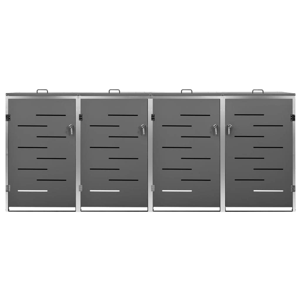 Hommdiy Mülltonnenbox für 4 Tonnen 276,5x77,5x115,5 cm Edelstahl,Mülltonnenverkleidung Gartenbox Müllcontainer (Anthrazit)