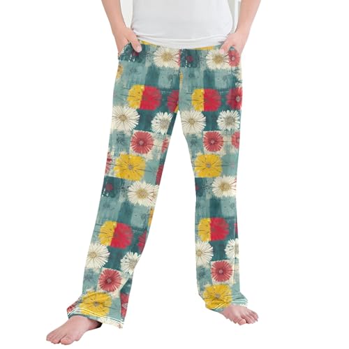 Geometry Retro Long Pajama Pants Elastic Waist PJ Bottoms with Pockets S A111426