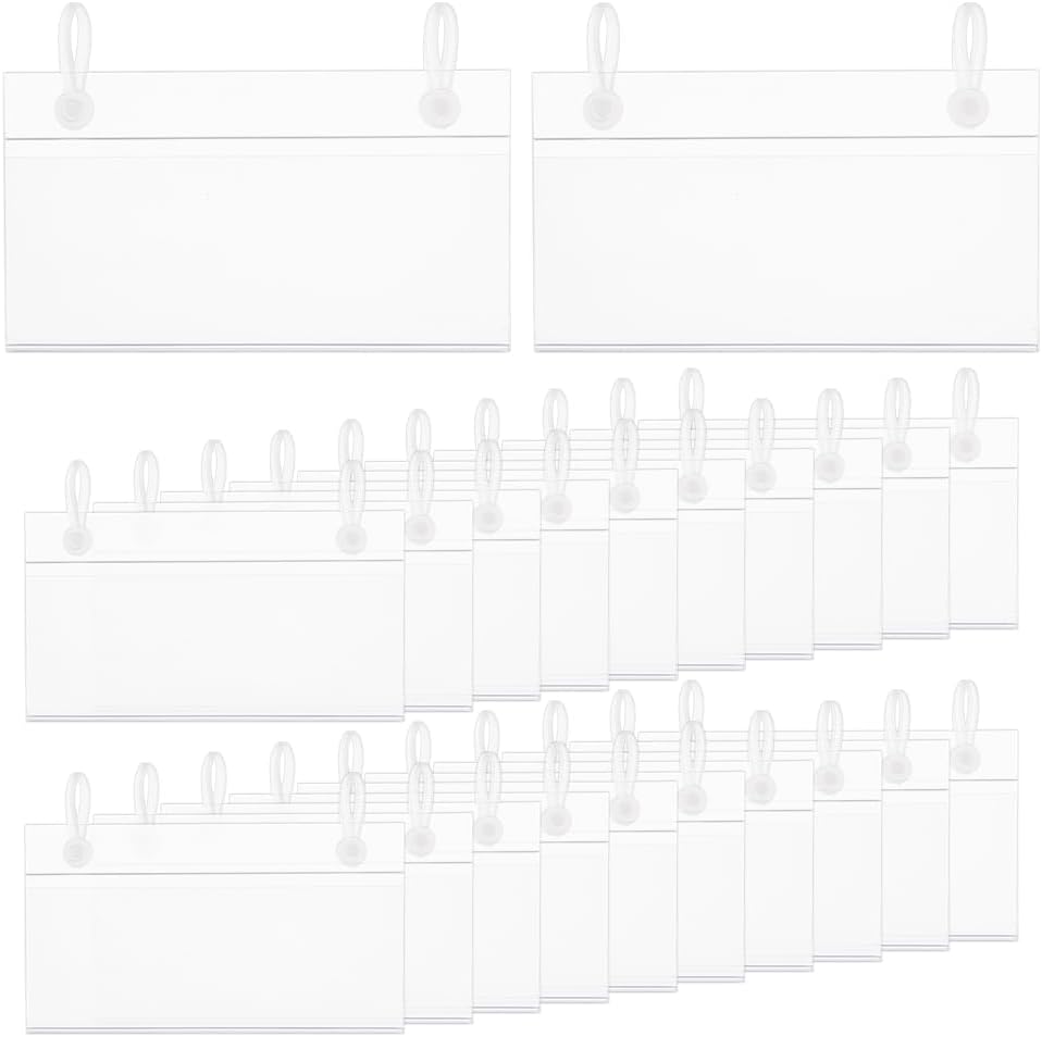 BENECREAT 64 Sets Plastic Wire Shelf Label Holder Basket Label Clips with Easy Button Lock Design Lock Closure Rack Display Price Sign for Supermarket Shop (2.24 x 4inch)