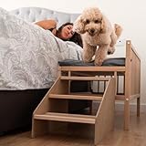 Lit surélevé en Bois avec échelle pour Animaux de Compagnie avec Matelas viscoélastique Lit de Repos pour Animaux (2 hauteurs) - Faunatic Ortoflex CoolDreams