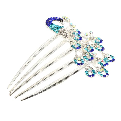 WEKADRIN ブルーラインストーン ブライダルヘアコーム 歯孔雀デザイン 結婚式用ヘアアクセサリー 優雅な女性向けパーティーヘッドドレス