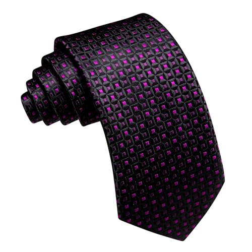 Image of Barry.Wang Plaid Ties Mens Silk Necktie and Tie Clip Checkered Tie for Wedding Party Business Formal
