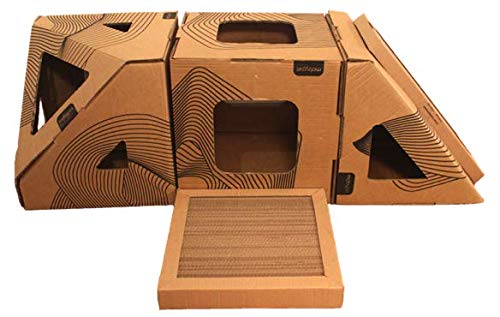 Brinquedo Casa Toca para Gatos Kit 6 mobypet (cubo + triângulo + poli + arr. rampa + arr. base)