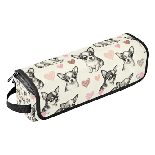 Bolsa de viaje para herramientas de cabello para mujeres con estera para plancha y estuche impermeable para planchas y rizadores, organizador de accesorios para el cabello con diseño de chihuahuas