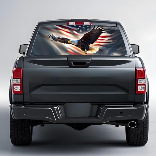 Image of Back Window Decals for Trucks - 65x17.3 in American Flag Window Decal Rear Window Decals for Truck Decor, Creative Truck Rear Window Decal for Personalized Decoration - Eagle-4-S