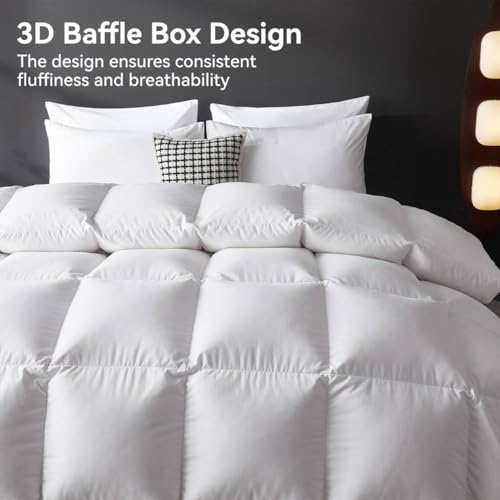 Image of L LOVSOUL Organic 75% Down Fiber Comforter Full Size,850+FP,1200TC,Extra Fluffy,Hotel Style,Luxury Ultra Soft All Season White Duvet Insert with 8 Corner Tabs