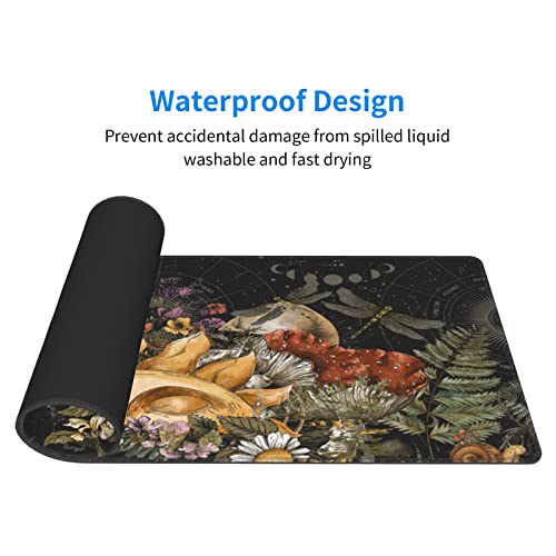 Vintage Sun Cute Forest Magic Witch Mushroom Snail Gaming Keyboard Mouse Pad Mousepad Huge Extended XL Stitched Edge Rubber Sole for Home Office(31.5"X 11.8") - Image 5