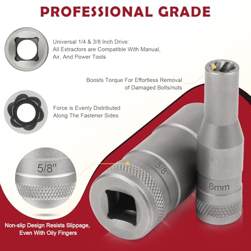 Image of 33mm Deep Reach Bolt Extractor Kit, with 3 /8, 1 /4 Inch Adapter, Ez Out Deep Broken Lug Nut Removal Socket Set, Easy-Out Spark Plug Remover Tool, for Stripped Rusted Bolts, Stud, Nuts Screw (32-Pieces)