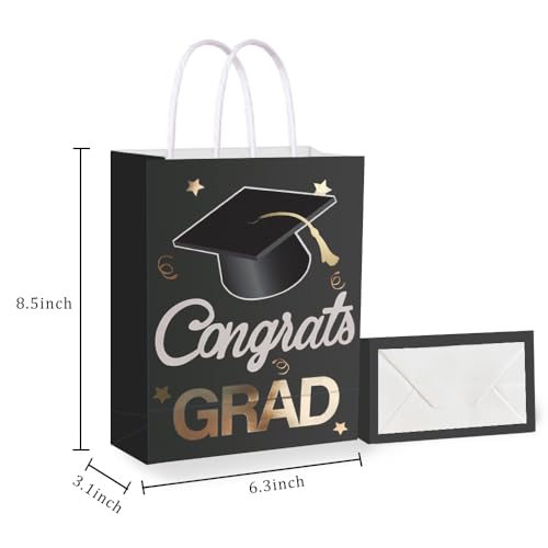 Image of 12 Pieces Graduate Gift Bags, Graduation Party Decorations (Black Gold) | Graduation Party Favor Gifts Wrapping Bags for Graduation Season Theme Party Supplies