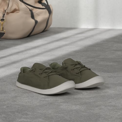 Image of FUNKYMONKEY Slip-On Canvas Sneakers for Women, Comfortable Lightweight Lace-Up Flat Casual Tennis Shoes Breathable Walking Shoes for Everyday Wear