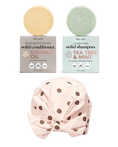 Kitsch Coconut Oil Conditioner Bar, Tea Tree & Mint Shampoo Bar, & Luxury Shower Cap With Discount #TOP15