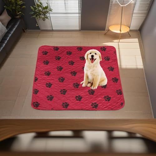 Image of Reusable Dog Pee Pads, Reusable Puppy Pads Washable Pee Pads for Dogs Waterproof Training Pads for Dogs, Dog Pee Pad Urine Mat for Pet Dogs Cats(80*90cm-Red)