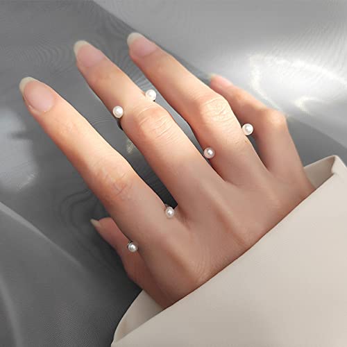 Bague ajustable pour femme ornée de perles synthétiques et perles fraîches délicates