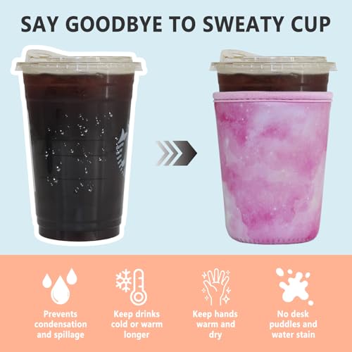 Image of 3 Pack Reusable Iced Coffee Sleeves - Xumbtvs Insulator Sleeve for Cold Beverages, Neoprene Coffee Cup Holder (Pink starry)