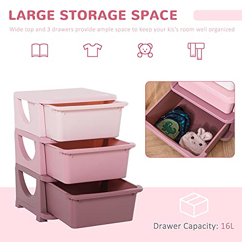 Qaba 3 Tier Kids Storage Unit Dresser Tower With Drawers Chest Toy Organizer For Bedroom Nursery Kindergarten Living Room For Boys Girls Toddlers, Pink #TOP5