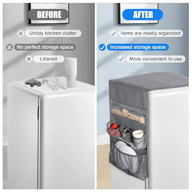 RGQSUN 55.1 x 15.7 Mini Fridge Organizer with 15 Pockets,Waterproof Refrigerator Caddy Organizer Mini Fridges Accessories Double Side Over the Fridge Storage Organizer for Dorm Home Kitchen Office