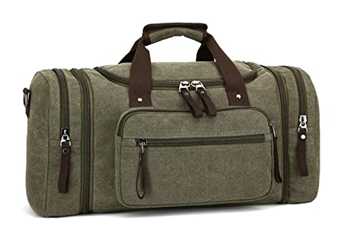 Travel Duffle Canvas Luggage Gym Sports Overnight Weekend Bag for men Men Sports Overnight Gym Luggage Weekend Tote Bag (Color : Khaki)(Army Green)