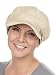 Womens Linen Newsboy Summer Hat with Rhinestone Buckle Brim, Cotton Lined, Stretch Band Beige
